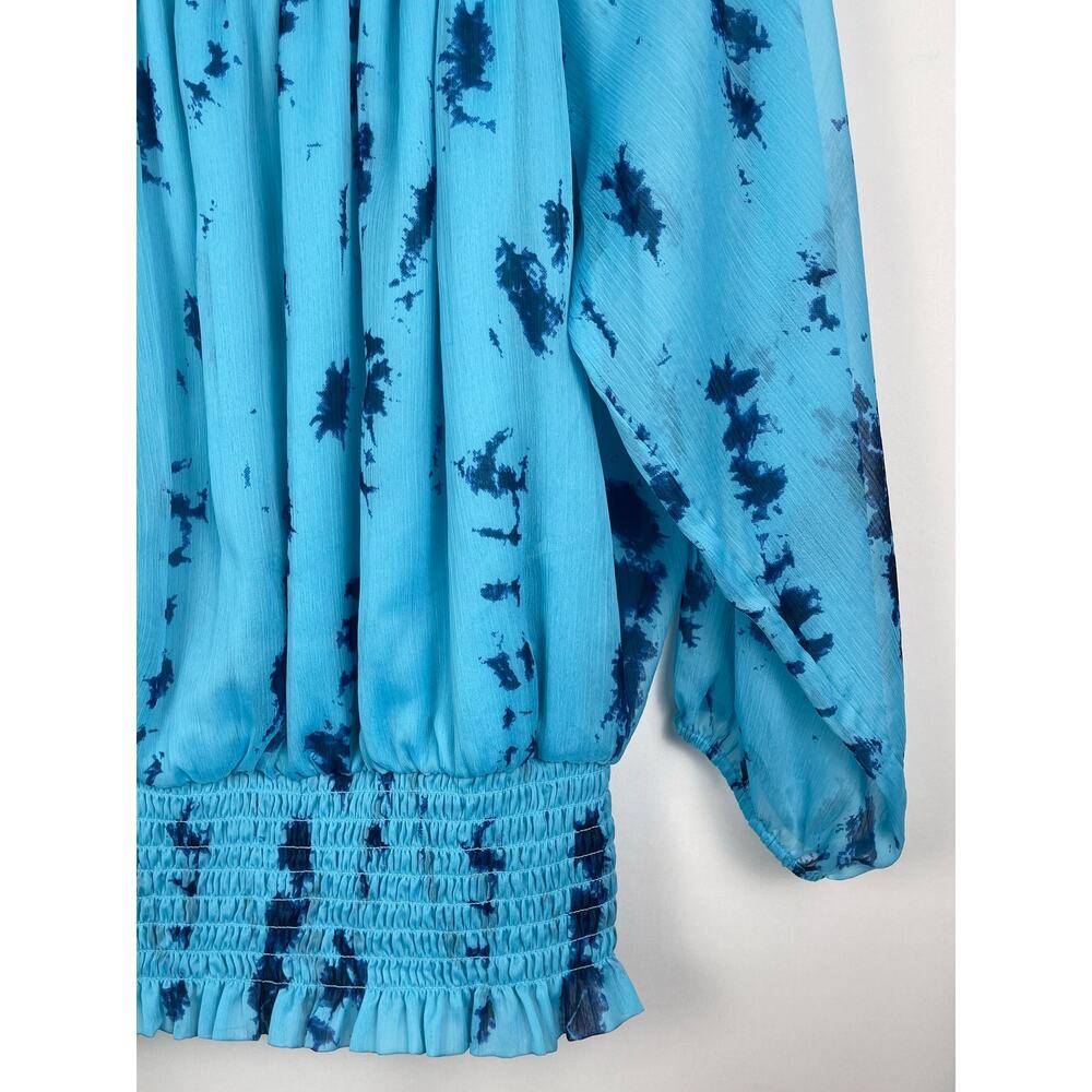 Colleen Lopez Blue Tie-Dye Smocked Hem Blouse Size L​ - Picture 4 of 7